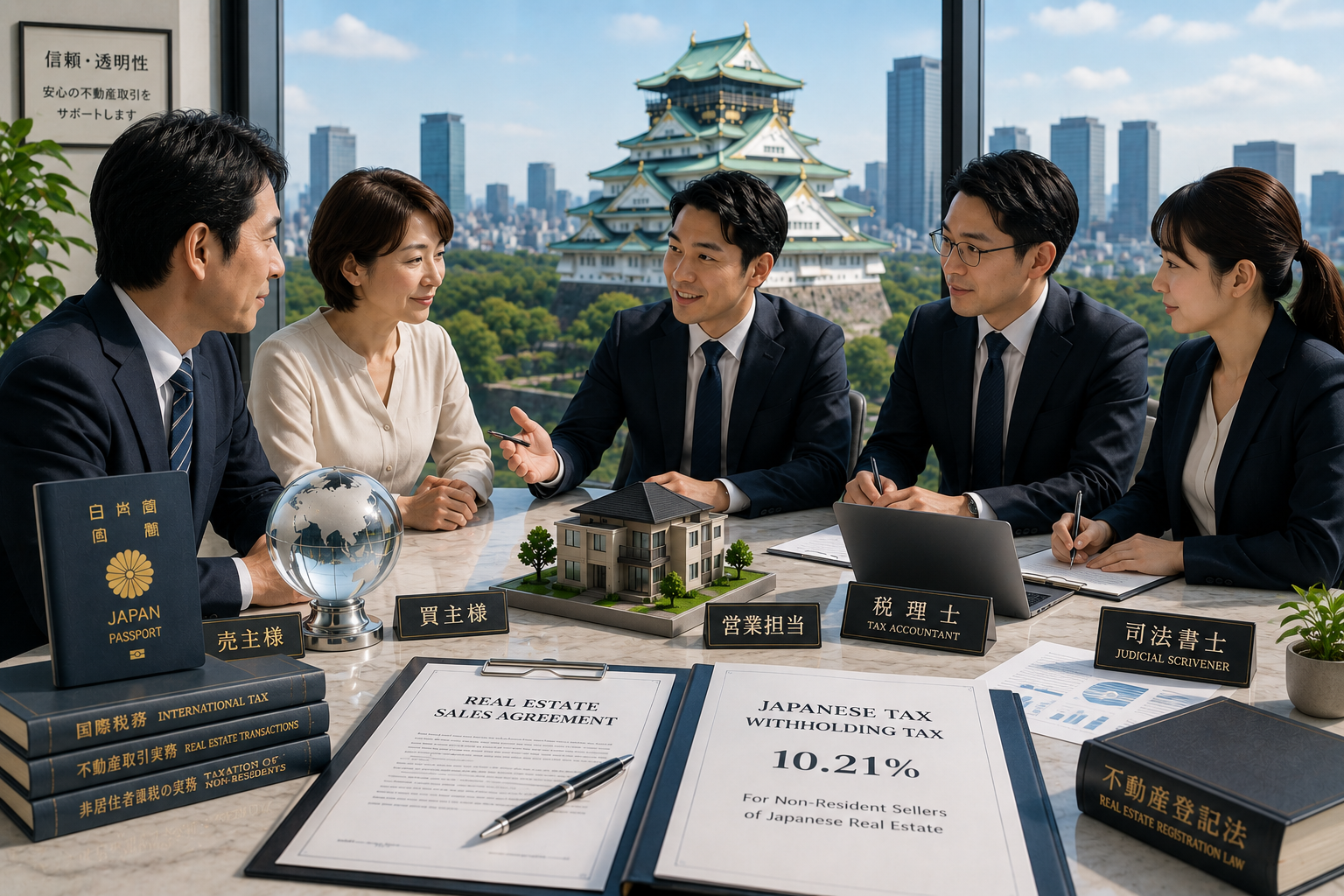 非居住者売主・買主・営業担当・税理士・司法書士による日本国内不動産売却の打ち合わせ