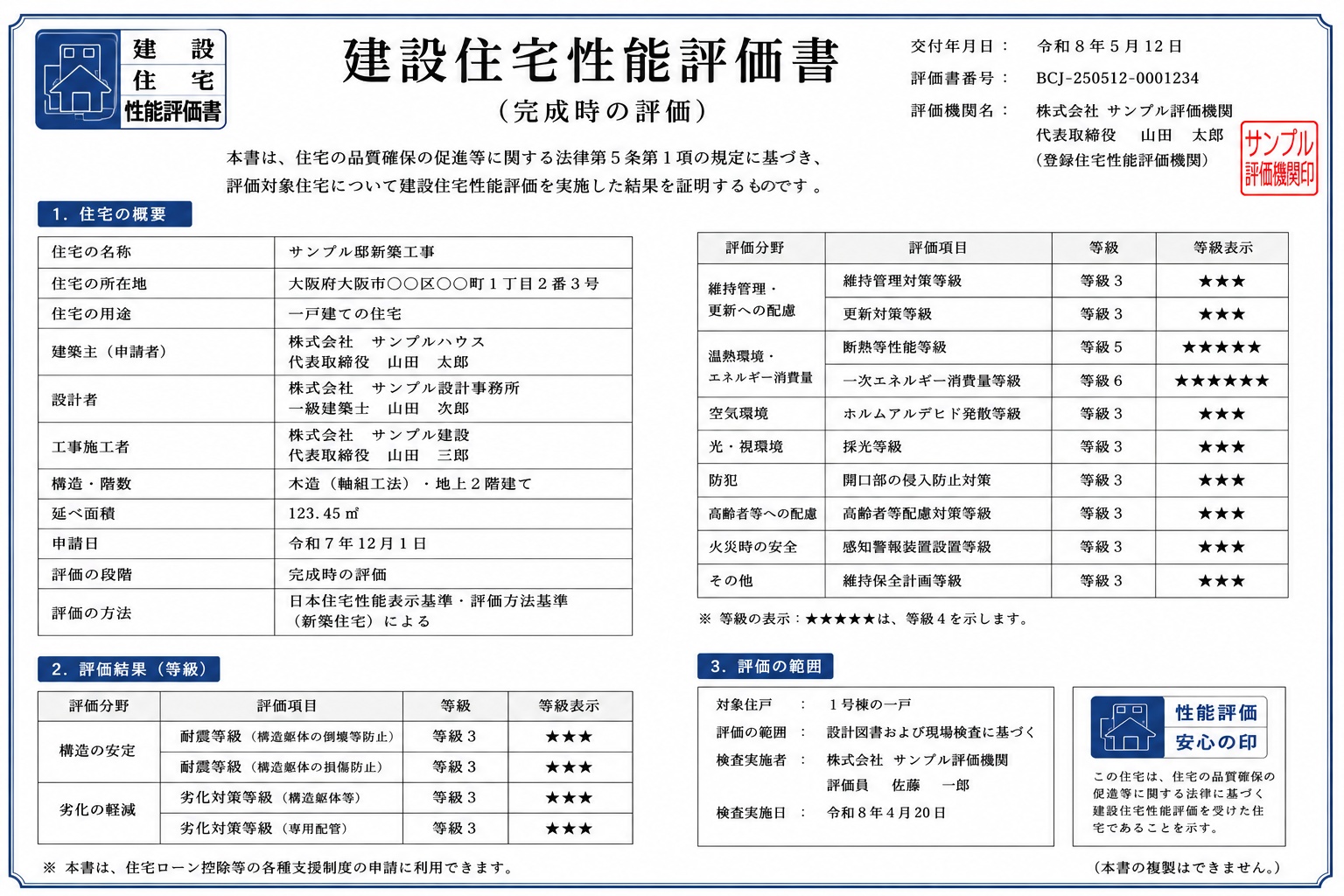 建設住宅性能評価書サンプル